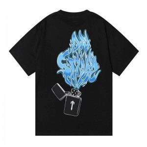 Black Men's Trapstar Flame Printing T Shirts USA | SJ29-431