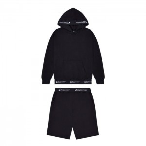 Black Men's Trapstar Hyperdrive Rib Hoodie Shorts Set Tracksuit USA | TO64-868