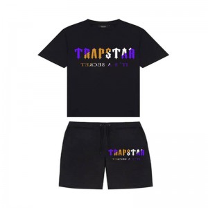 Black Men's Trapstar Irongate Arch Chenille Set Shorts USA | QD47-072