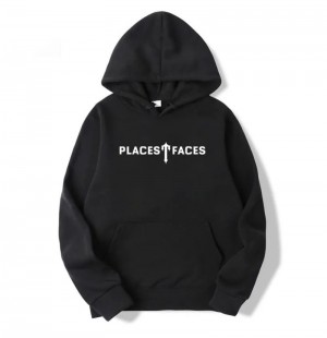 Black Men's Trapstar Places Tee Faces Hoodie USA | KV93-177