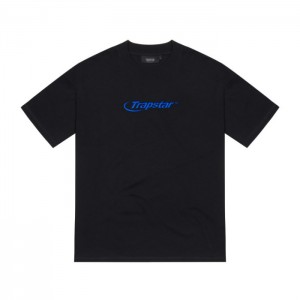 Black / Blue Men's Trapstar Hyperdrive Embroidered Tee T Shirts USA | MA06-413