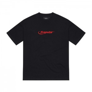 Black / Red Men's Trapstar Hyperdrive Embroidered Tee T Shirts USA | WB06-072