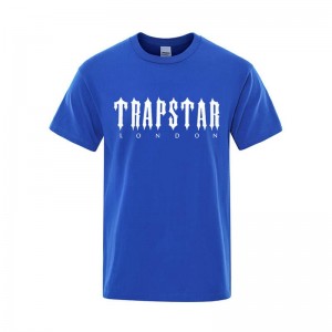 Blue Men's Trapstar London Letter Printed T Shirts USA | JC39-452