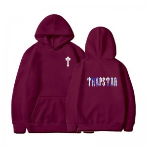 Burgundy Men's Trapstar T Pattern Hoodie USA | RY60-797