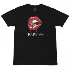 Red Black Men's Trapstar Red Lips T Shirts USA | LK66-169