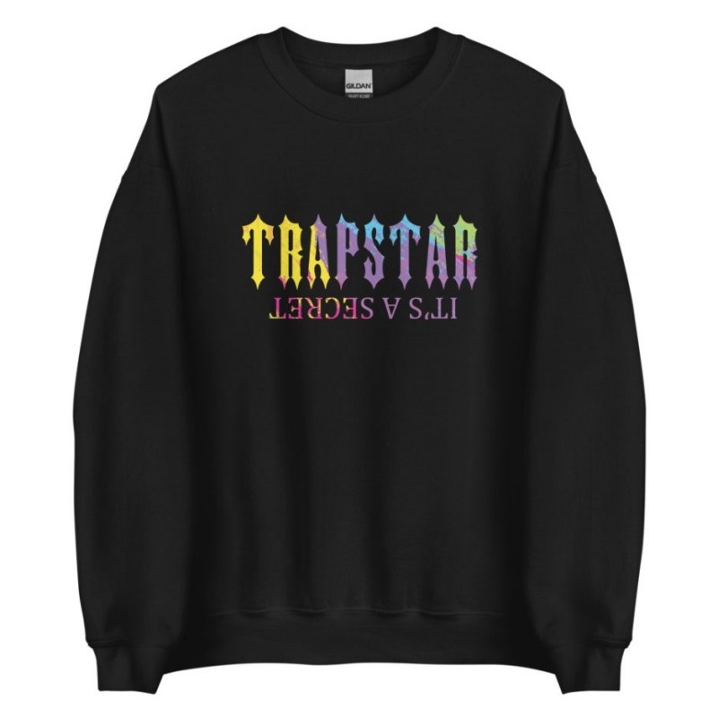 Black Men\'s Trapstar It’s A Secret Print Logo Sweatshirts USA | UM93-354