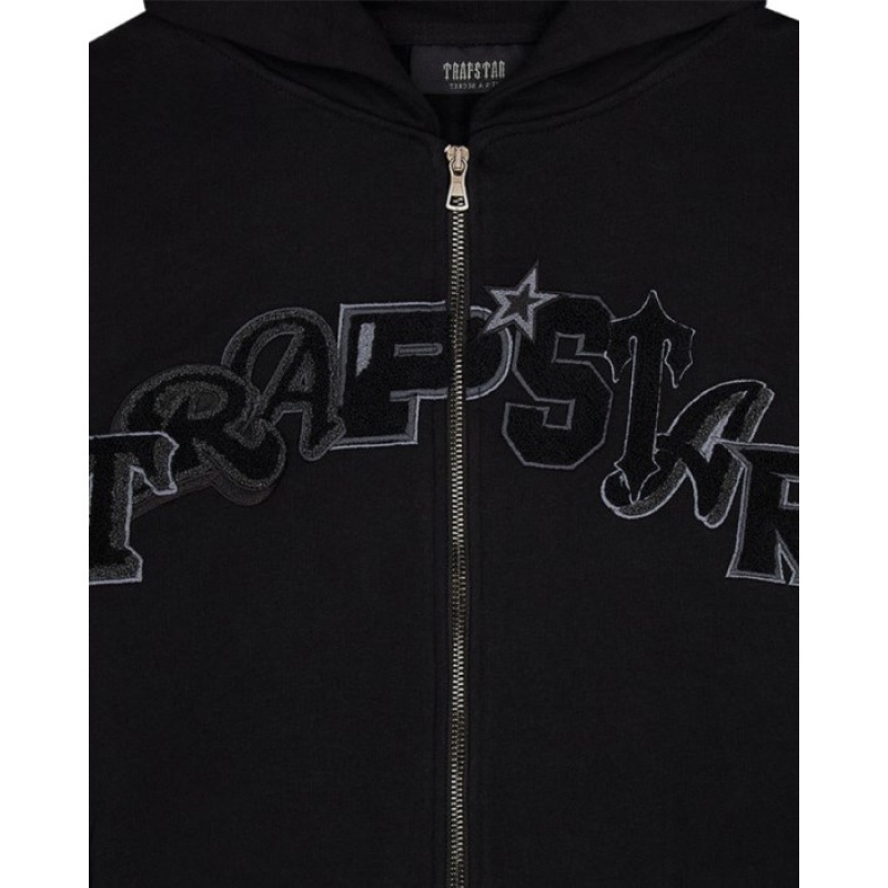 Black Men's Trapstar Wildcard Chenille Zip Hoodie Tracksuit USA | LF76-419