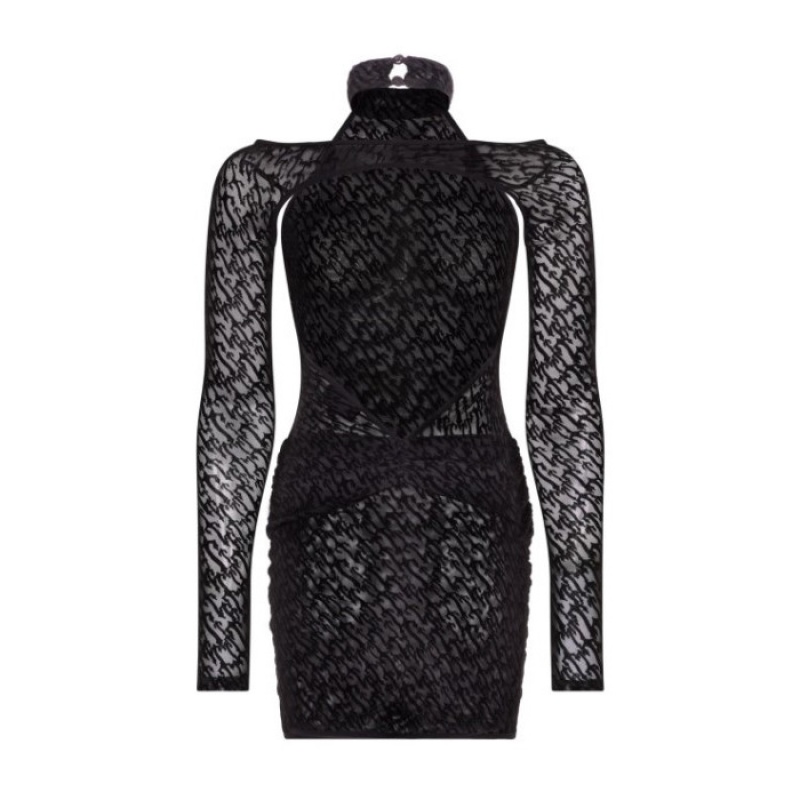 Black Women's Trapstar Jacquard Mesh Dress USA | MG00-830