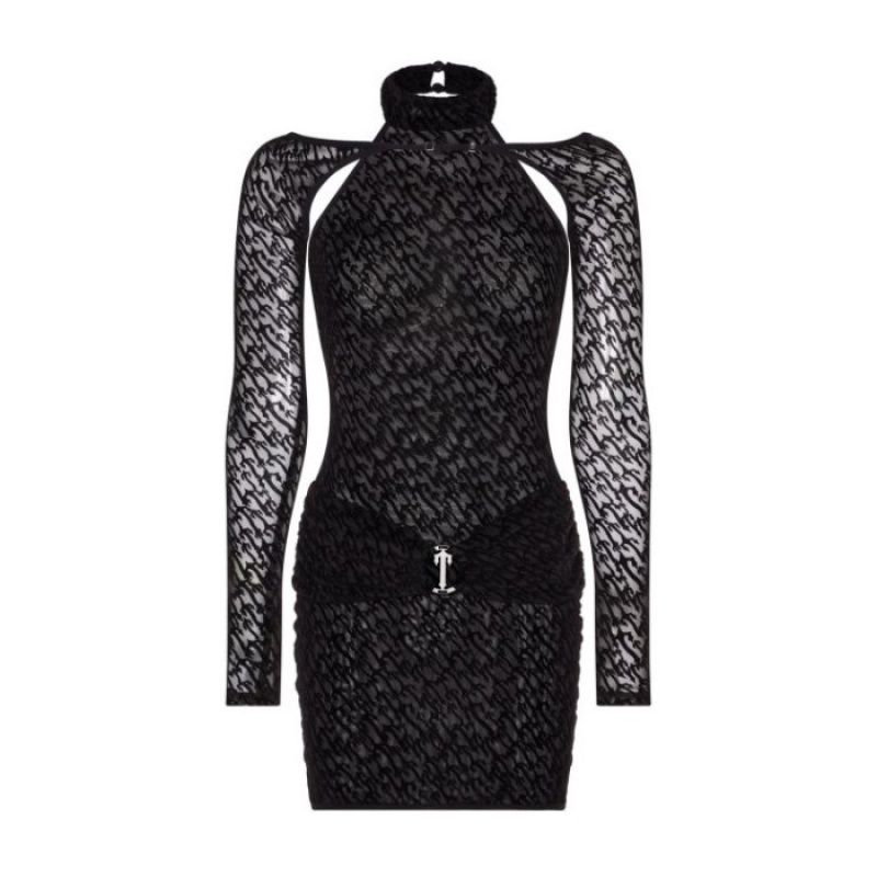 Black Women\'s Trapstar Jacquard Mesh Dress USA | MG00-830