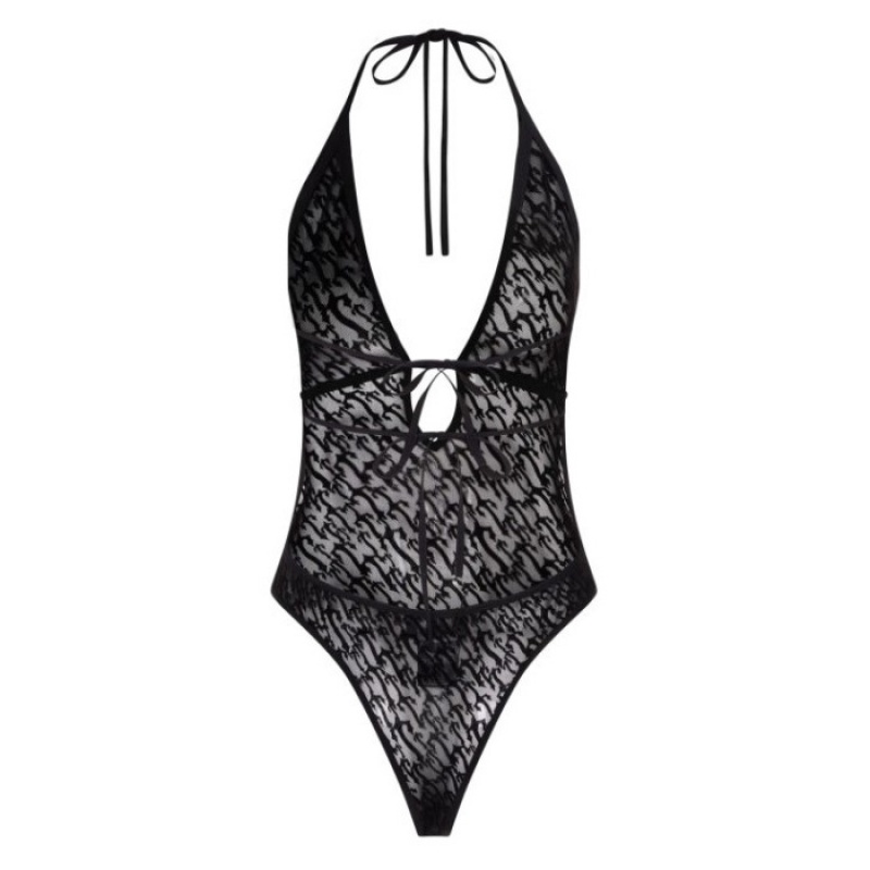 Black Women's Trapstar Jacquard Mesh Halterneck Bodysuit USA | GL35-376