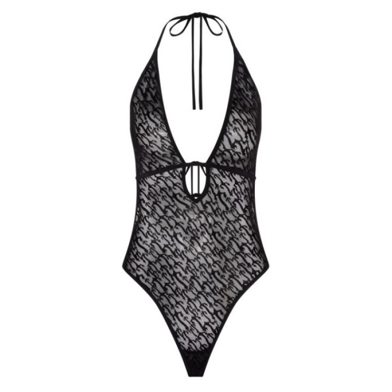 Black Women\'s Trapstar Jacquard Mesh Halterneck Bodysuit USA | GL35-376