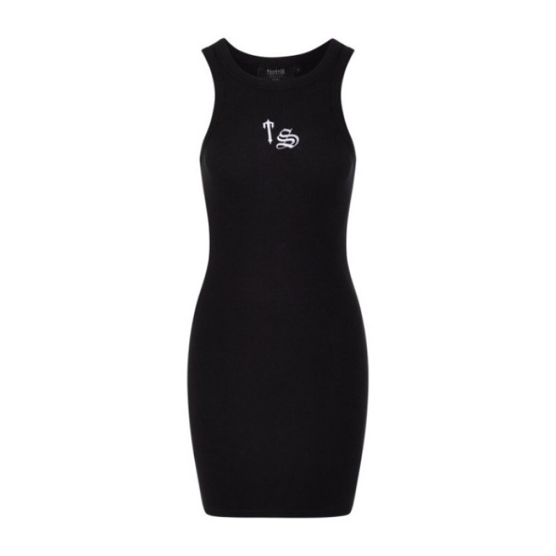 Black Women\'s Trapstar Script Racer Dress USA | NW39-020