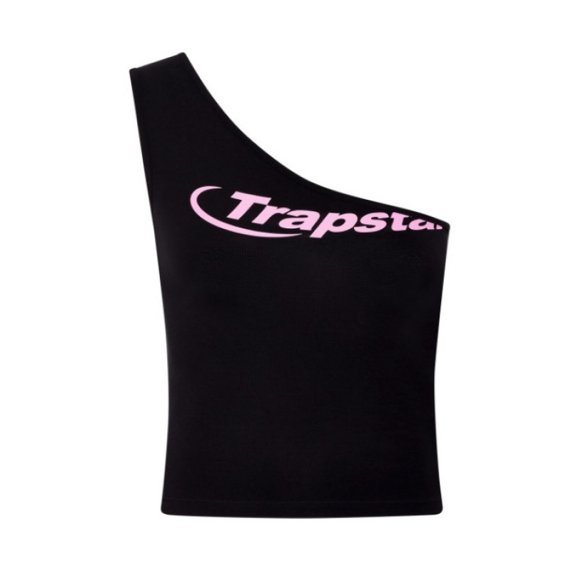 Black / Pink Women\'s Trapstar Hyperdrive One Shoulder Vest Top USA | QV43-261