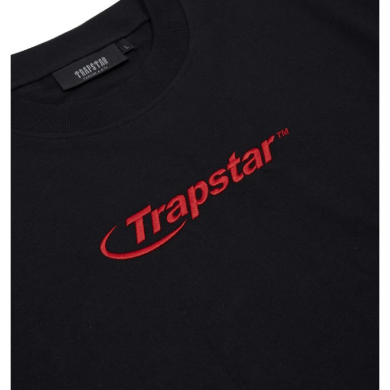 Black / Red Men's Trapstar Hyperdrive Embroidered Tee T Shirts USA | WB06-072