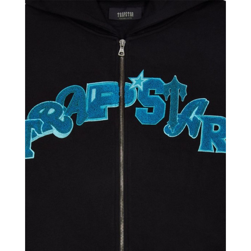 Black / Turquoise Men's Trapstar Wildcard Chenille Hoodie Tracksuit USA | AA70-196