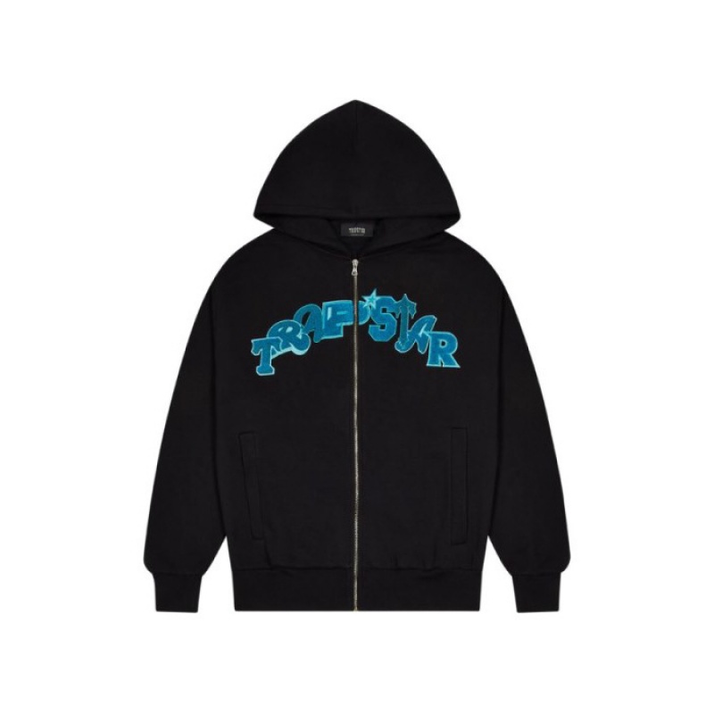 Black / Turquoise Men\'s Trapstar Wildcard Chenille Hoodie Tracksuit USA | AA70-196