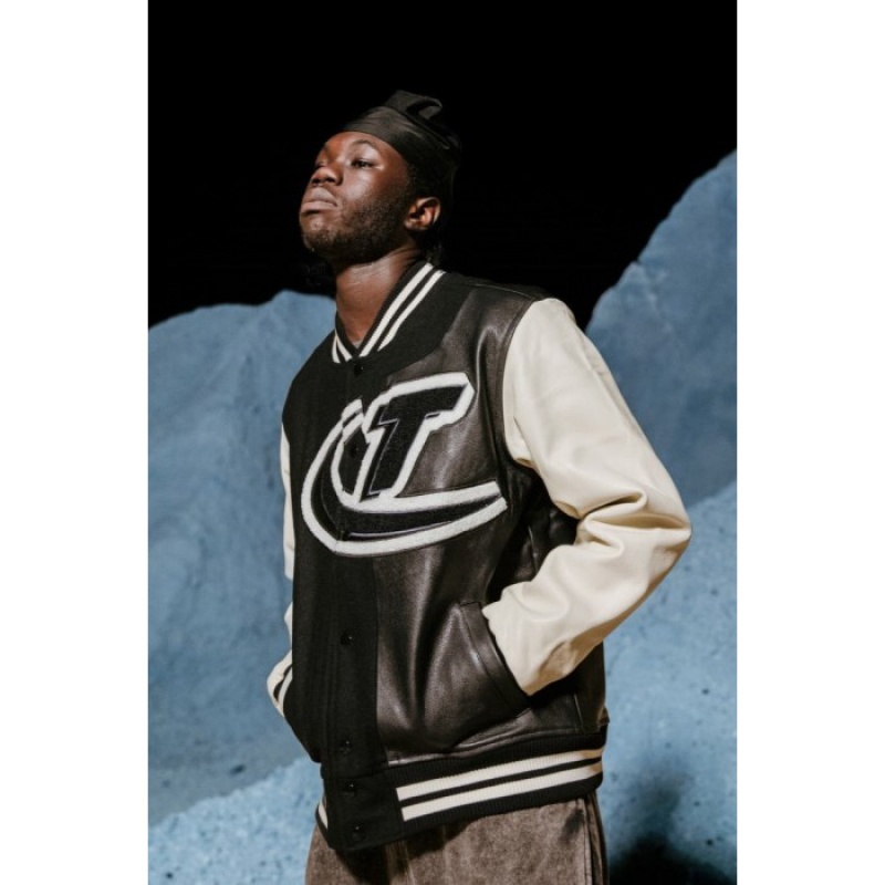 Black / White Men's Trapstar Hyperdrive T Chenille Varsity Jacket Outerwear USA | KW32-350