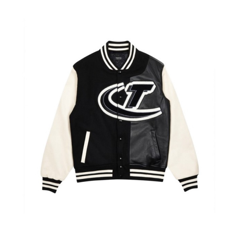 Black / White Men\'s Trapstar Hyperdrive T Chenille Varsity Jacket Outerwear USA | KW32-350