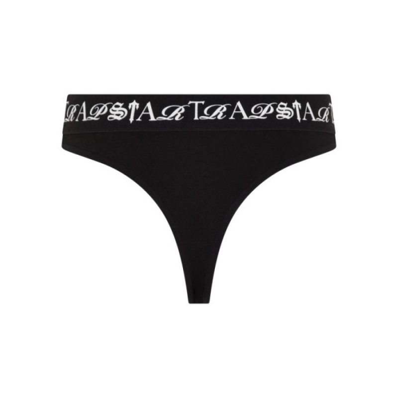 Black / White Women\'s Trapstar Script Thong Shorts USA | HV08-558