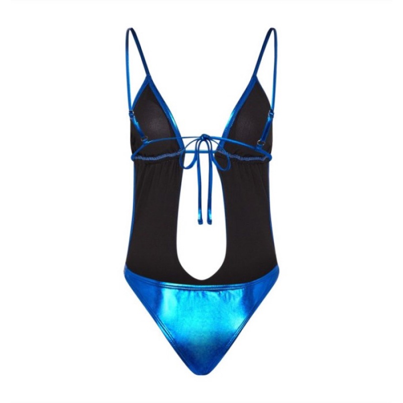 Blue Women's Trapstar Metallic Cutout One Piece Swimsuits USA | IY27-879