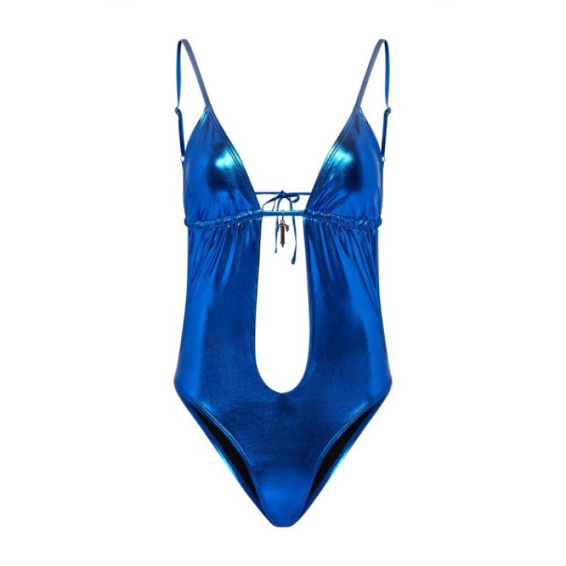 Blue Women\'s Trapstar Metallic Cutout One Piece Swimsuits USA | IY27-879