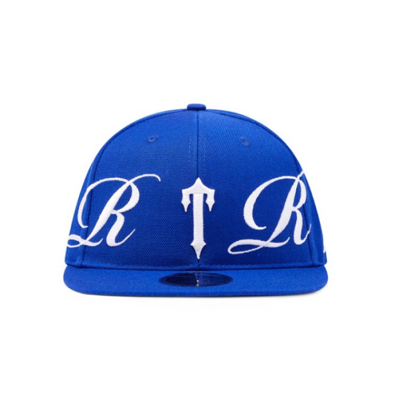 Blue / White Men\'s Trapstar Script Fitted Hats USA | ZG94-324