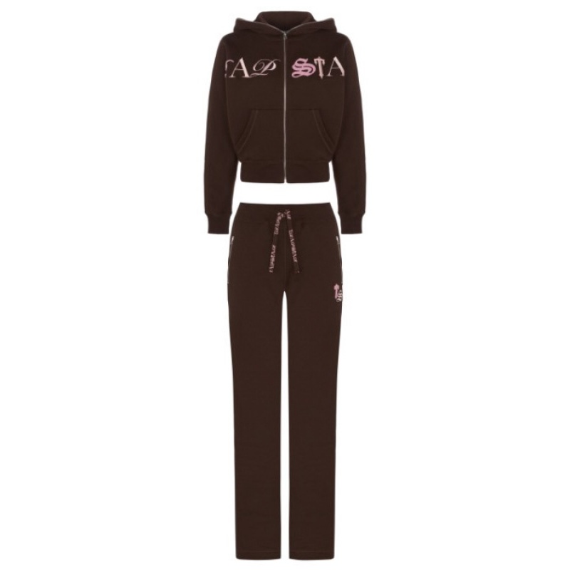 Brown / Pink Women's Trapstar Script Zip Leg Jogging Bottoms Pants USA | HP74-533