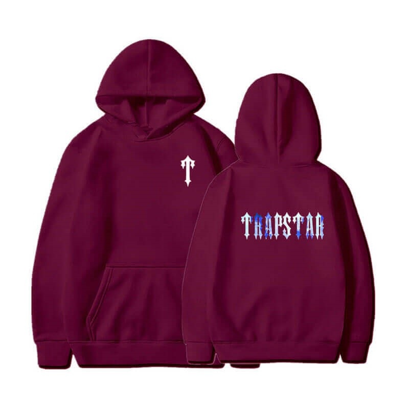 Burgundy Men\'s Trapstar T Pattern Hoodie USA | RY60-797