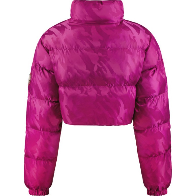 Fuchsia Pink Women's Trapstar Cropped T Jacquard Puffer Jackets USA | BM67-300