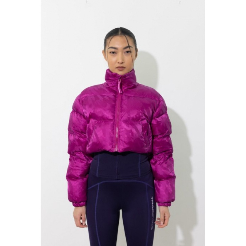 Fuchsia Pink Women's Trapstar Cropped T Jacquard Puffer Jackets USA | BM67-300