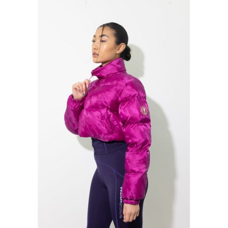 Fuchsia Pink Women's Trapstar Cropped T Jacquard Puffer Jackets USA | BM67-300