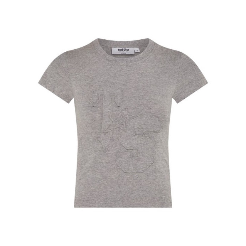 Grey Women\'s Trapstar TS-Star Applique Baby Tee Top USA | EB76-502