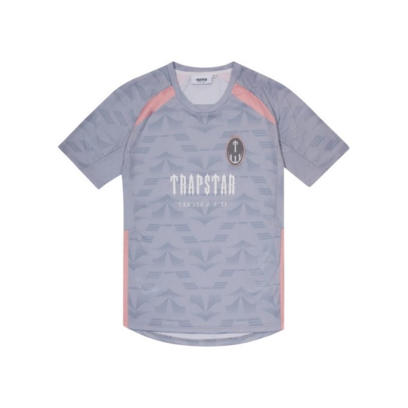 Grey / Pink Men\'s Trapstar Irongate Football Jersey T Shirts USA | DU37-912