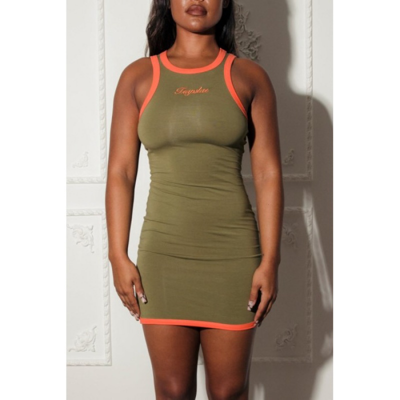 Khaki / Orange Women's Trapstar Contrast Racer Dress USA | BV53-929