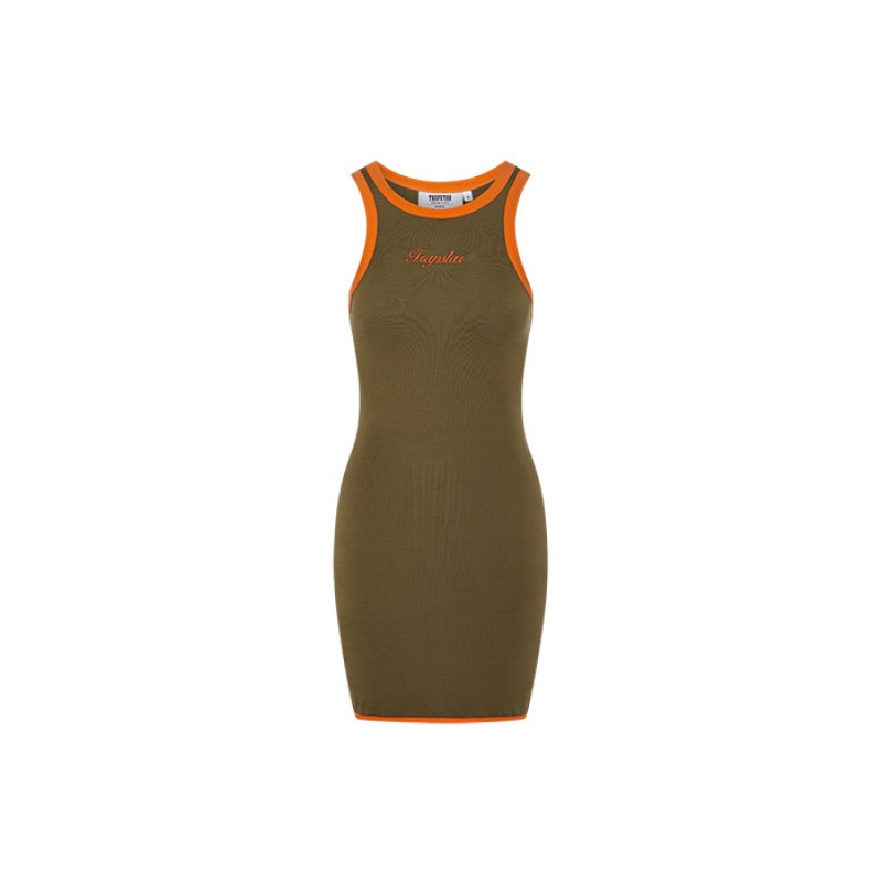 Khaki / Orange Women\'s Trapstar Contrast Racer Dress USA | BV53-929