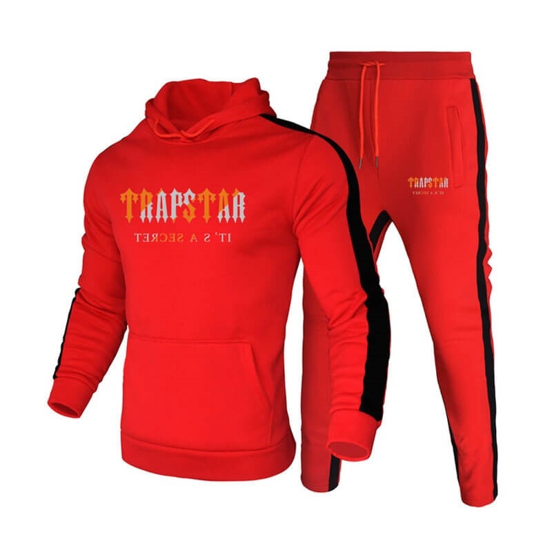 Red Men\'s Trapstar Winter Logo Hooded Tracksuit USA | PV62-332