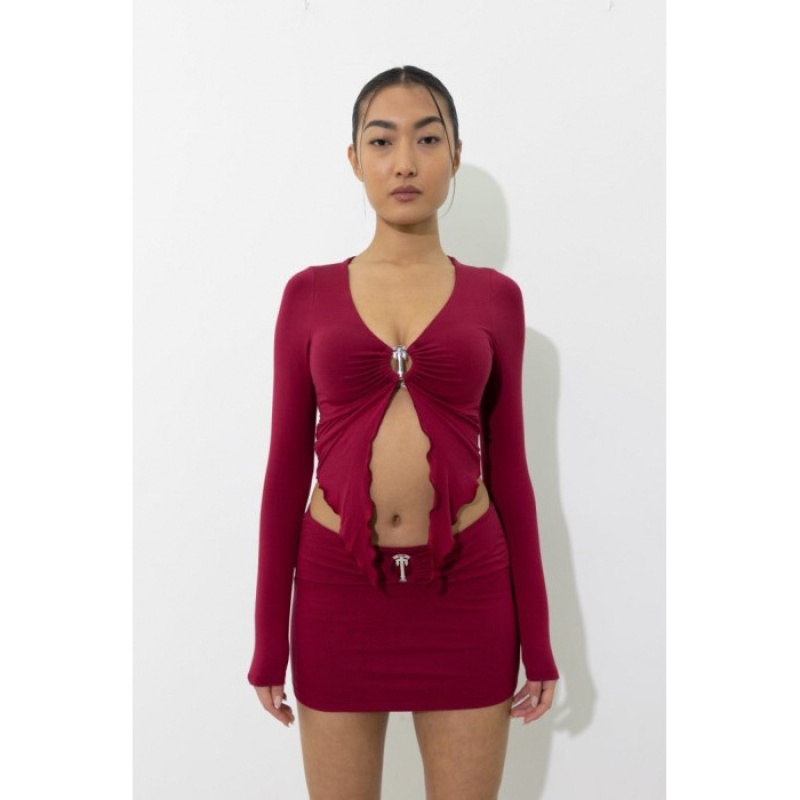 Red Women's Trapstar Long Sleeve Wing Hem Bralette Top USA | FQ54-207