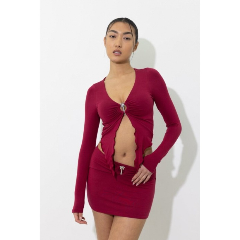 Red Women's Trapstar Long Sleeve Wing Hem Bralette Top USA | FQ54-207