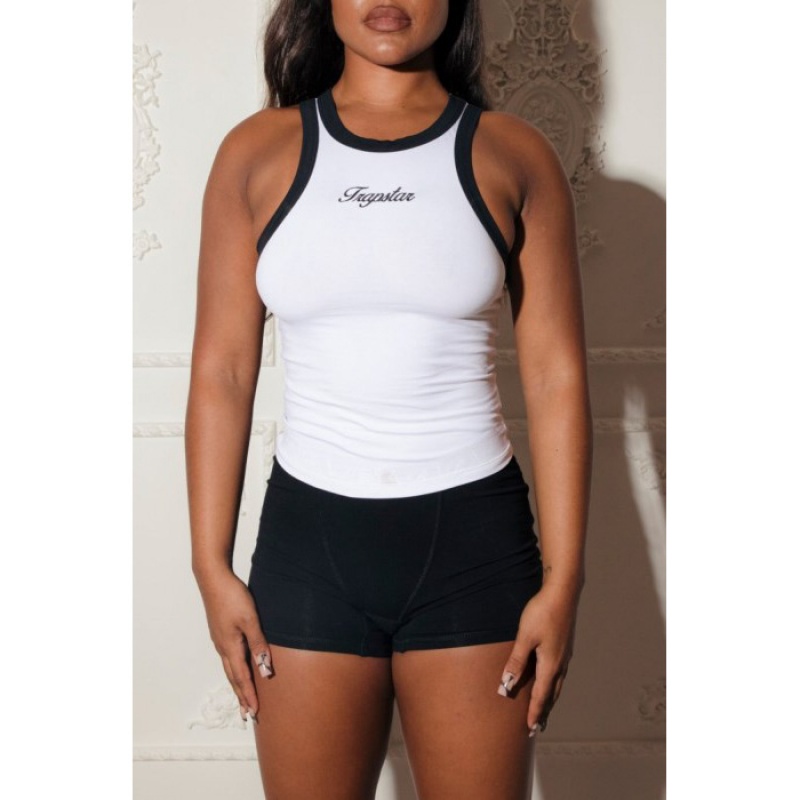 White / Black Women's Trapstar Racer Vest Top USA | NJ10-419